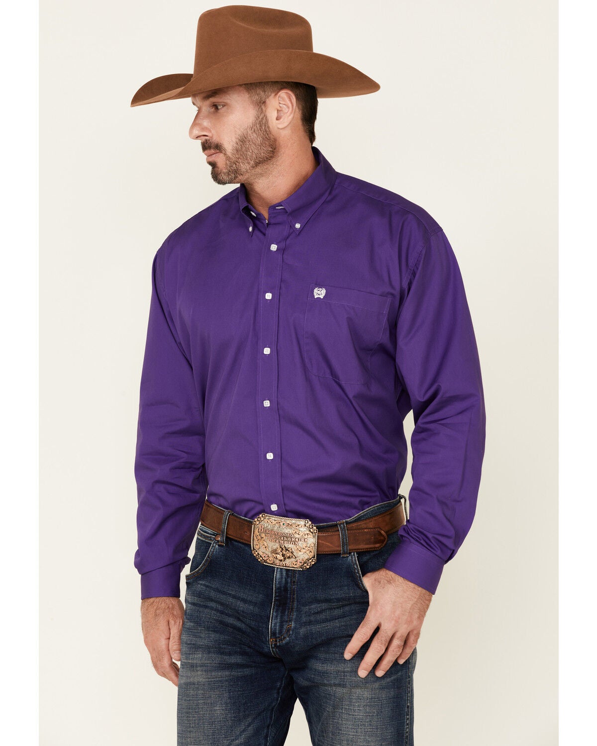 Cinch Men's Solid Purple Button Down Western Shirt - Big & Tall, Purple, hi-res
