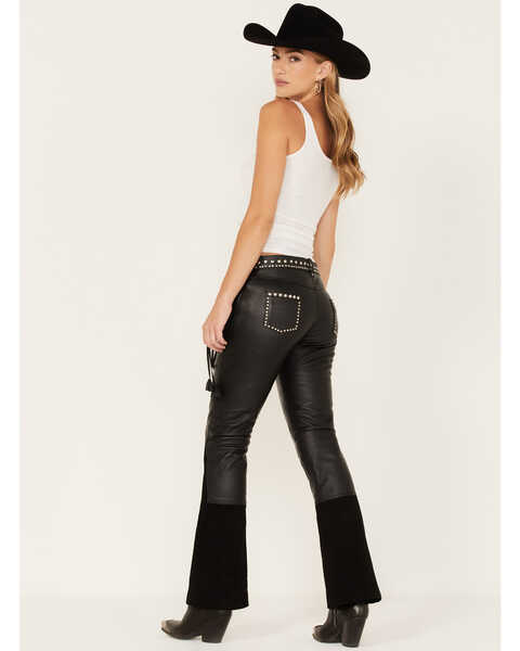 Image #4 - Understated Leather Women's Wild Cats Mid Rise Leather Flare Pants, Black, hi-res