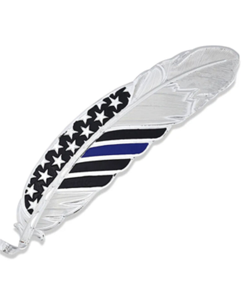 Montana Silversmiths Women's Thin Blue Line Flag Hat Feather, Silver, hi-res