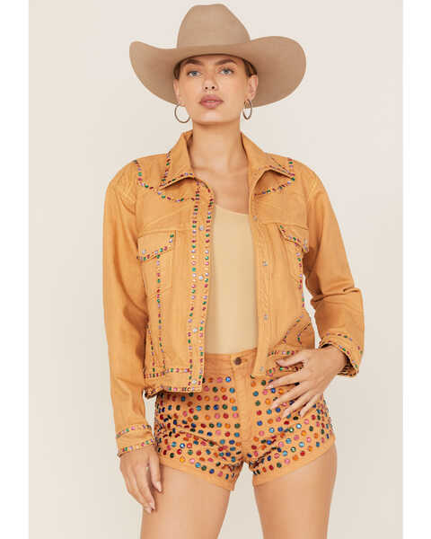 Image #1 - Understated Leather Women's Elvis Rhinestone Western Denim Snap Jacket, Rust Copper, hi-res