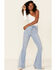 Image #1 - Cello Women's Light Wash High Rise Flare Frayed Hem Jeans, , hi-res