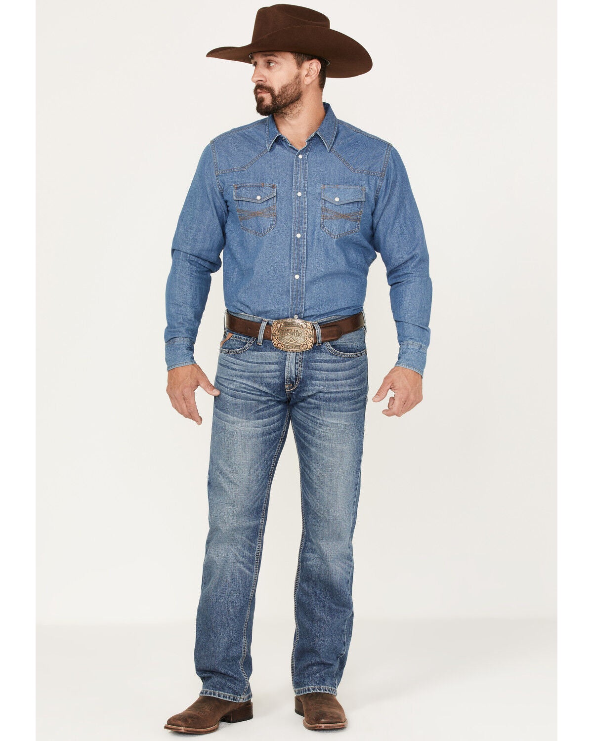 Ariat Men's M7 Branson Merrick Medium Wash Slim Straight Jeans, Blue, hi-res