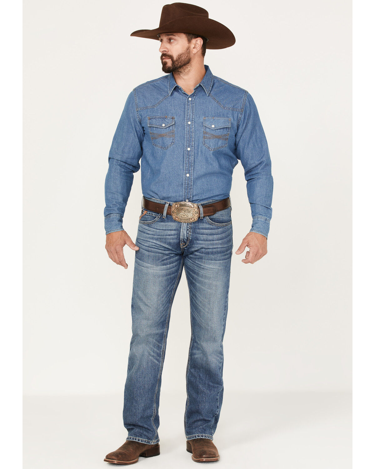 Image #1 - Ariat Men's M7 Branson Merrick Medium Wash Slim Straight Jeans, Blue, hi-res
