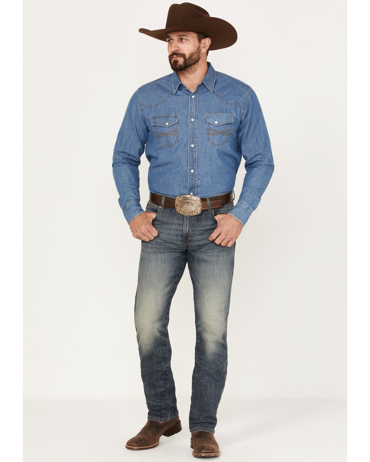 Wrangler Retro Men's Dark Knight Medium Wash Stretch Slim Straight Jeans, Medium Wash, hi-res