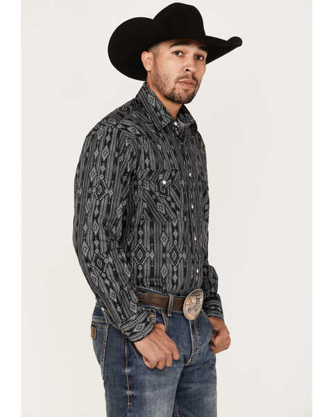 Rough Stock By Panhandle Men's Southwestern Dot Print Long Sleeve Pearl Snap Western Shirt , Black, hi-res