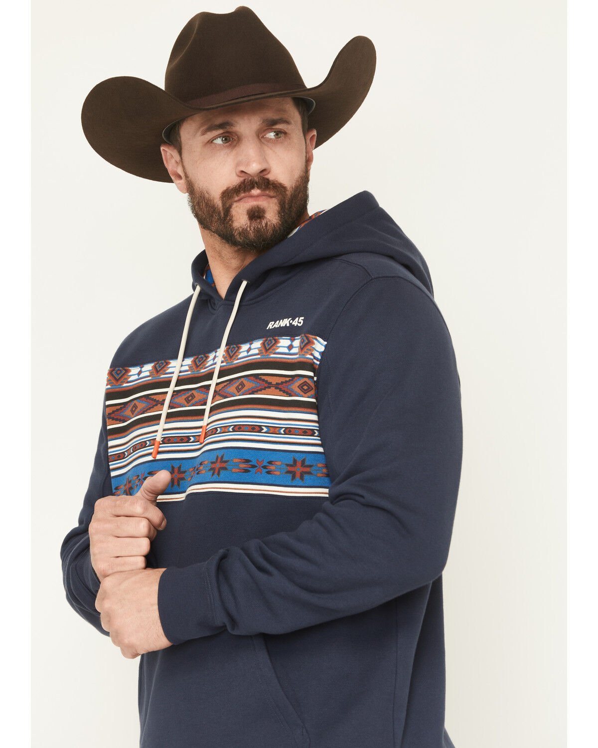 Image #2 - RANK 45® Men's Border Striped Print Hooded Sweatshirt, Multi, hi-res