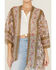 Wild Moss Women's Floral Boho Print Open Front Kimono, Ivory, hi-res