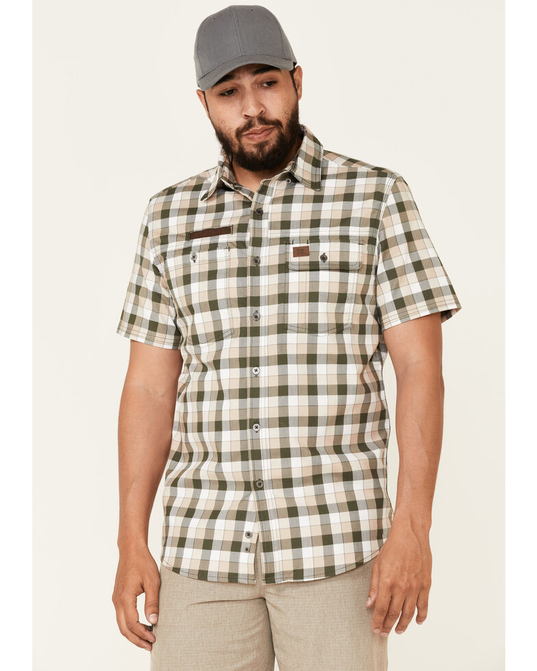 Wrangler Riggs Men's Olive Small Plaid Vented Short Sleeve Button-Down Work Shirt , Olive, hi-res