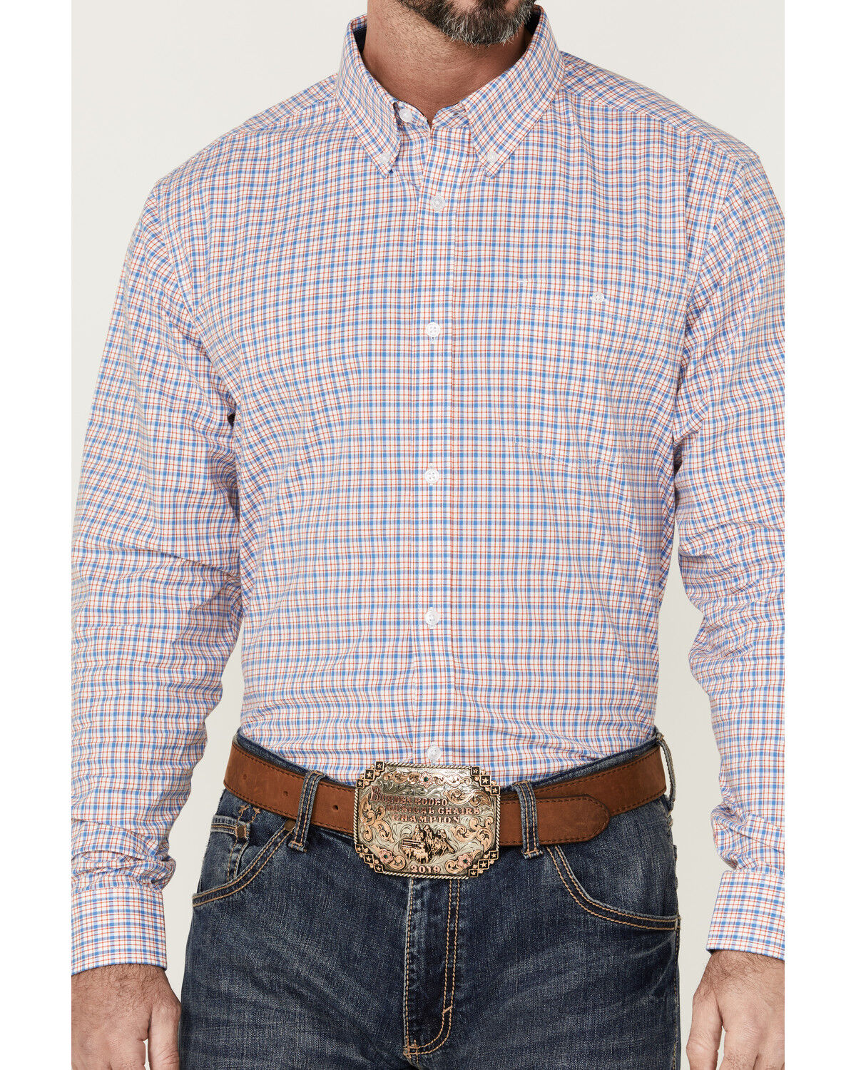 Image #3 - RANK 45® Men's Bronc Small Plaid Print Long Sleeve Button-Down Western Shirt, Red/white/blue, hi-res