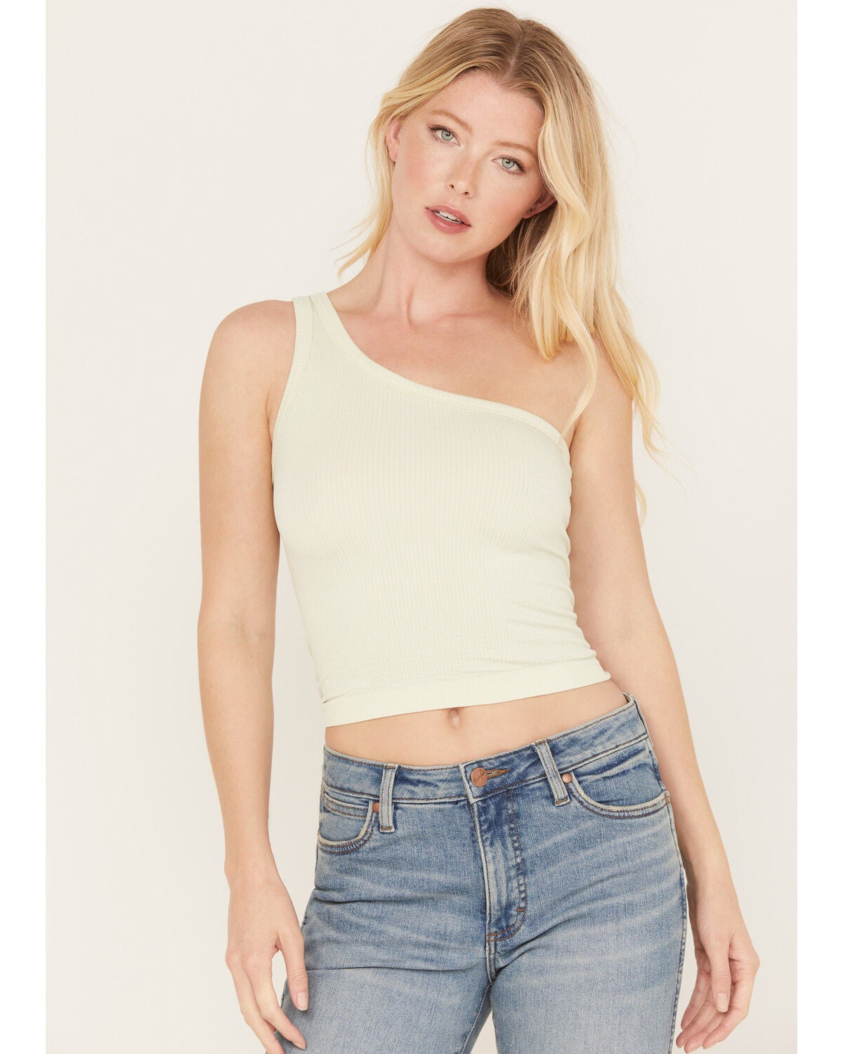 Fornia Women's Top One One Shoulder Ribbed Cami Top, Mint, hi-res