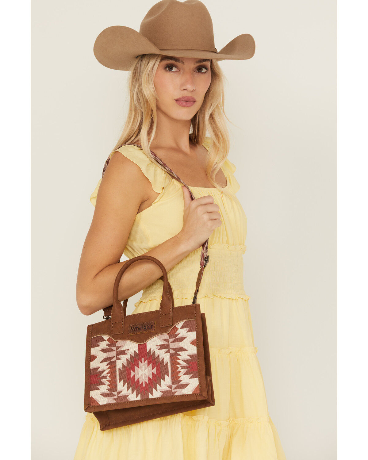Image #1 - Wrangler X Boot Barn Women's Southwestern Print Crossbody Bag, Brown, hi-res