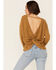 Miss Me Women's Solid Twist Back Ribbed Knit Top , Mustard, hi-res