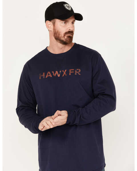 Image #1 - Hawx Men's FR Long Sleeve Pocket Henley Shirt , Navy, hi-res