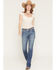 Image #3 - Miss Me Women's Medium Wash Mid Rise Wing Pocket 30" Bootcut Stretch Denim Jeans, Medium Wash, hi-res