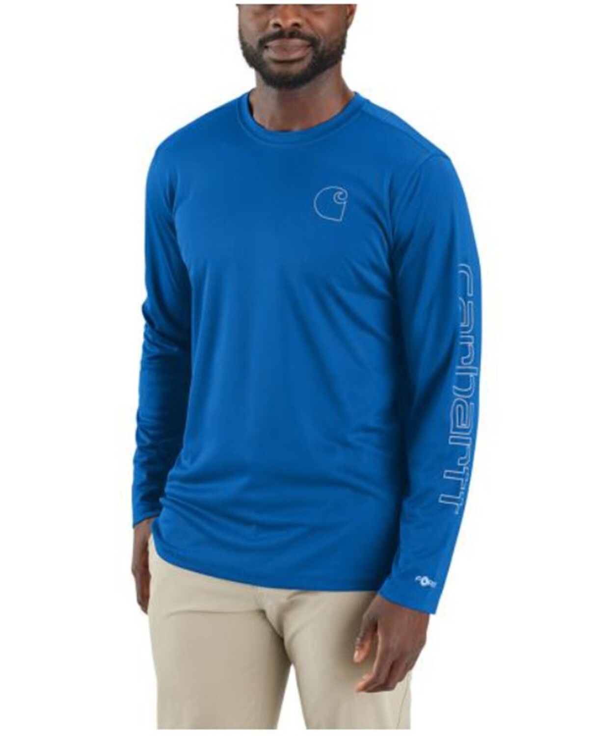Image #1 - Carhartt Men's Force® Sun Defender™ Lightweight Long Sleeve Logo Graphic T-Shirt, Blue, hi-res
