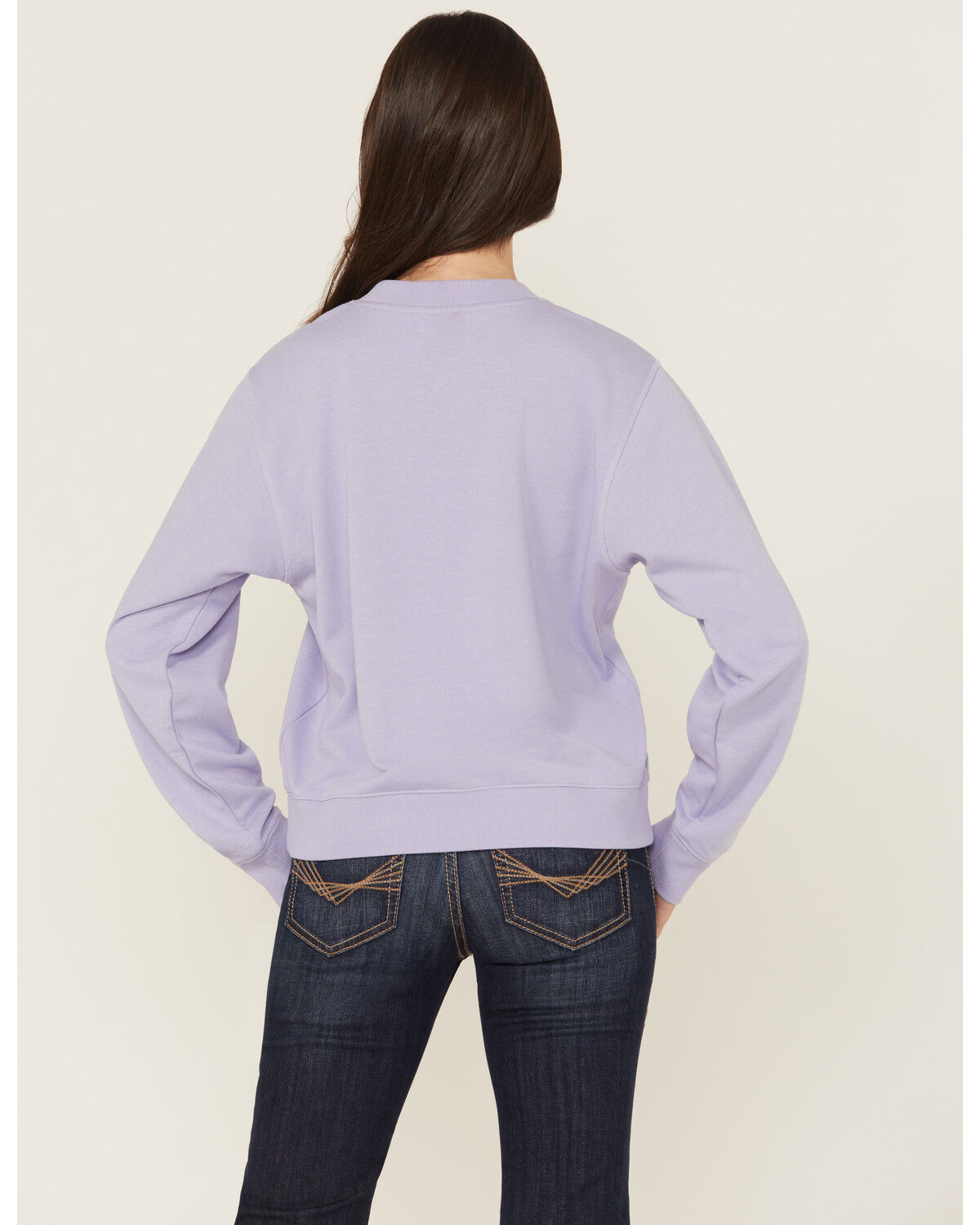 Image #4 - Ariat Women's Boot Barn Exclusive Horse Logo Crewneck, Lavender, hi-res