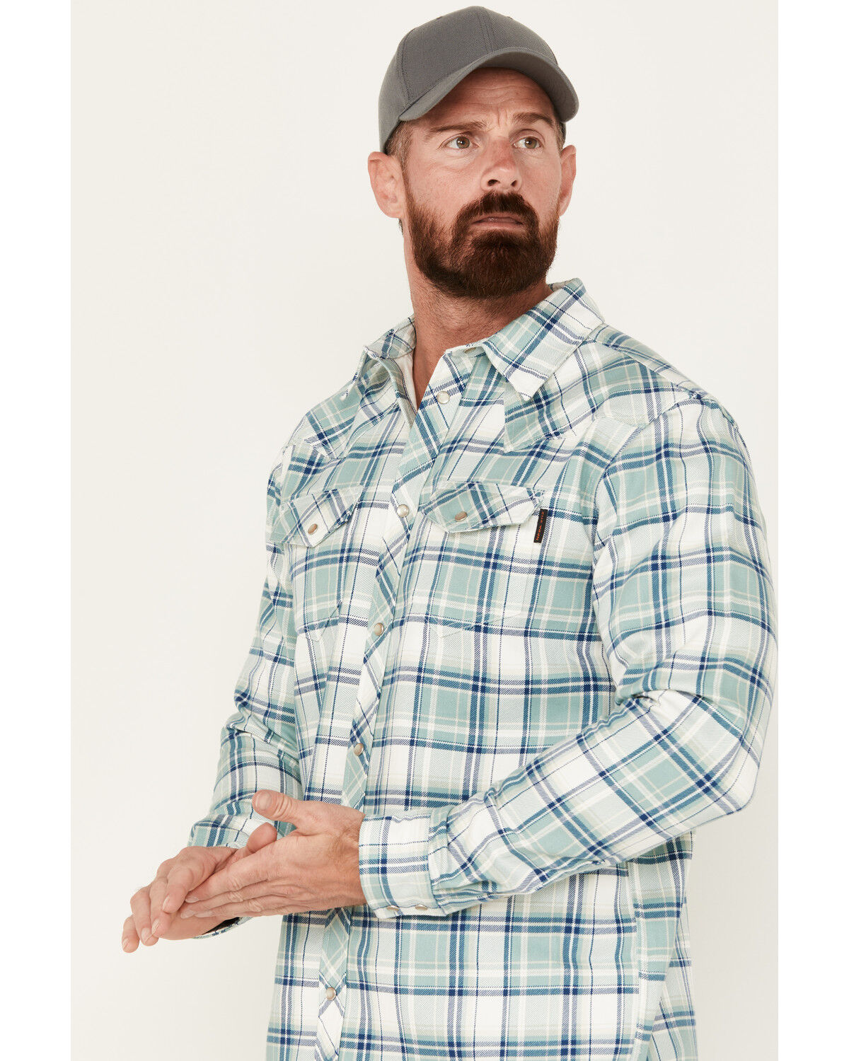 Image #2 - Cody James Men's FR Midweight Plaid Print Long Sleeve Pearl Snap Work Shirt, Blue, hi-res