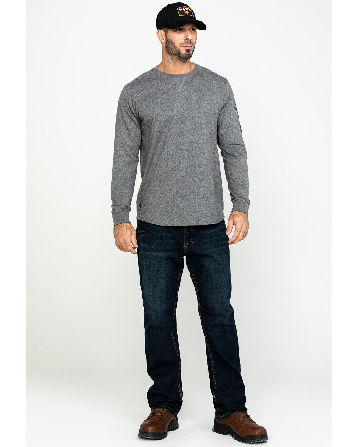 Image #6 - Hawx Men's Gray Logo Sleeve Long Sleeve Work T-Shirt - Tall, Heather Grey, hi-res