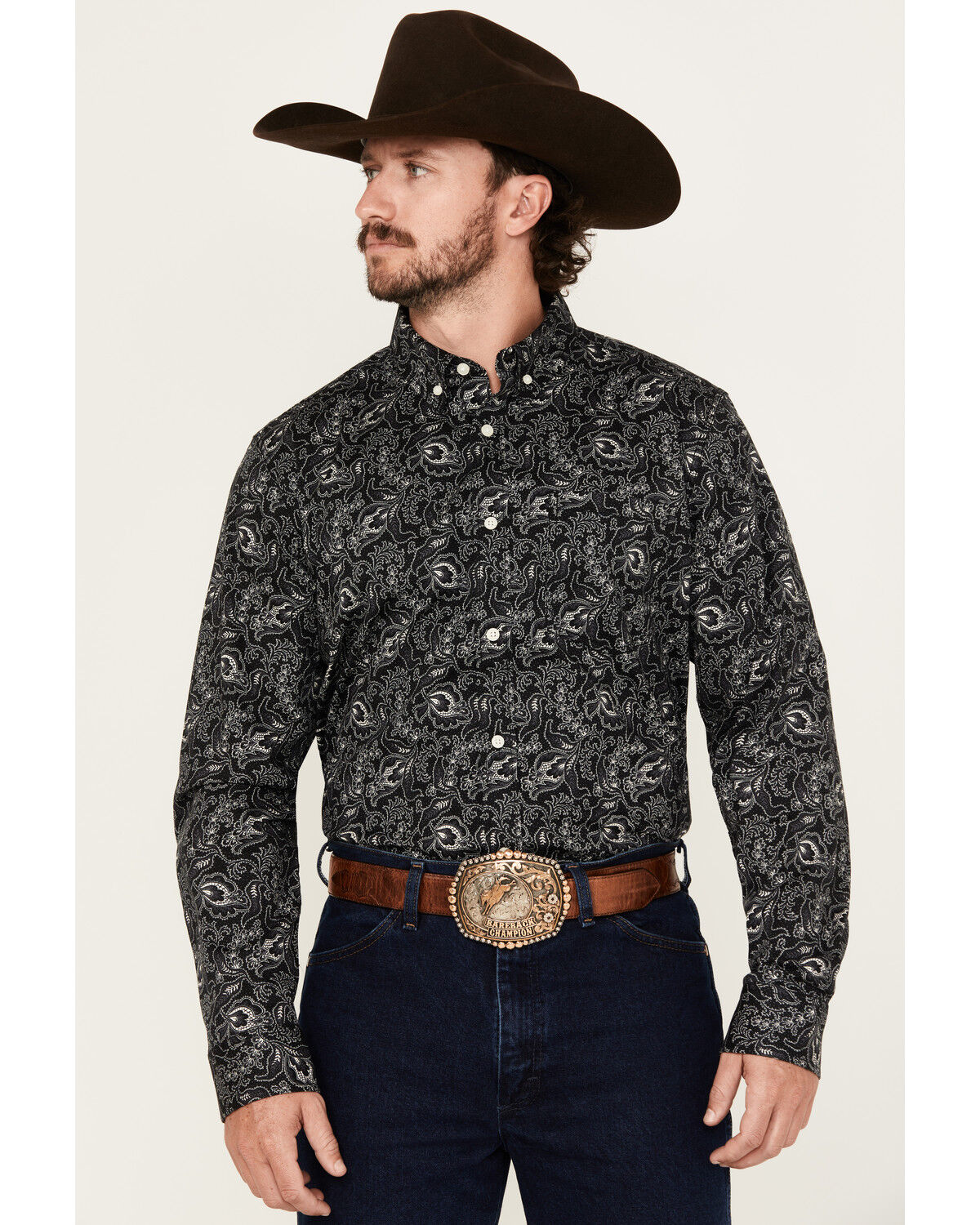 Image #1 - Cody James Men's Parker Paisley Print Long Sleeve Button-Down Stretch Western Shirt, Black, hi-res