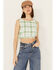 By Together Women's Gingham Print Cropped Sleeveless Top, Green, hi-res