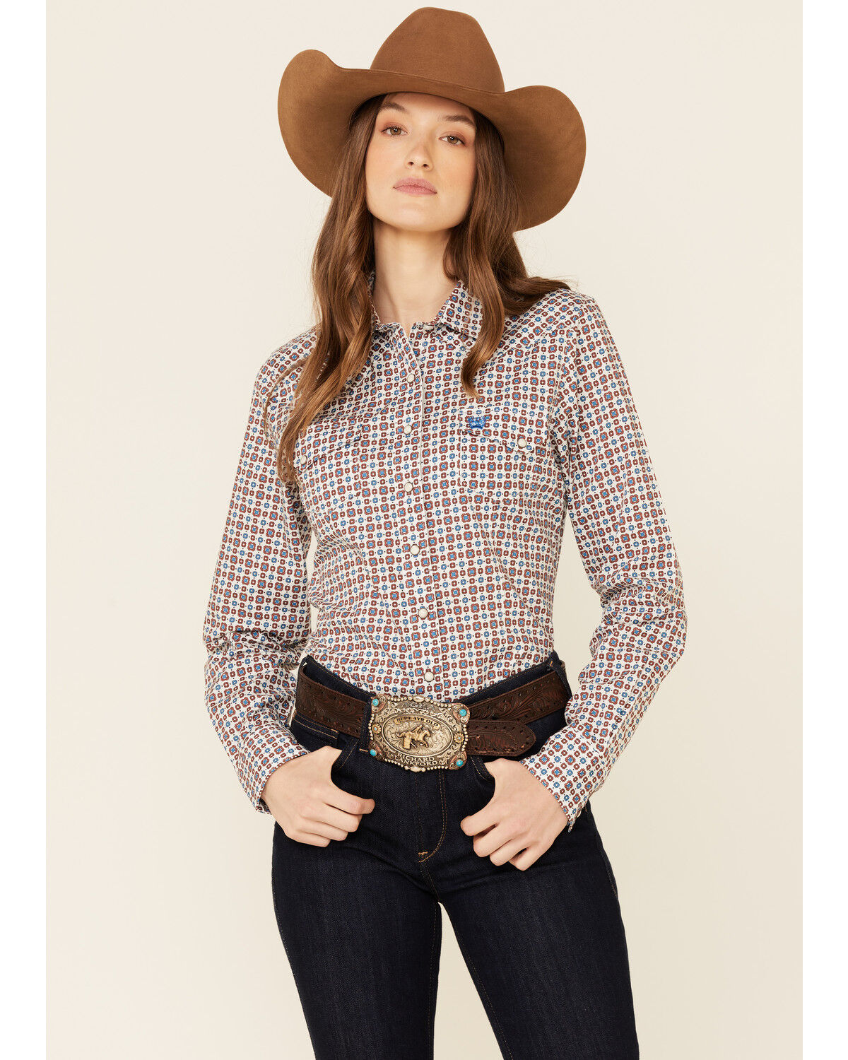 Image #1 - Cinch Women's Multi Geo Print Long Sleeve Pearl Snap Western Core Shirt, Multi, hi-res