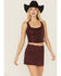 Image #1 - Shyanne Women's Faux Suede Lace Corset Top, Brown, hi-res