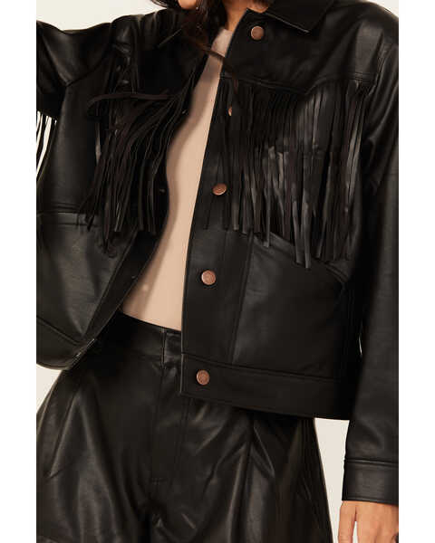 Image #3 - Wrangler Women's Wild Oversized Faux Leather Fringe Jacket , Black, hi-res