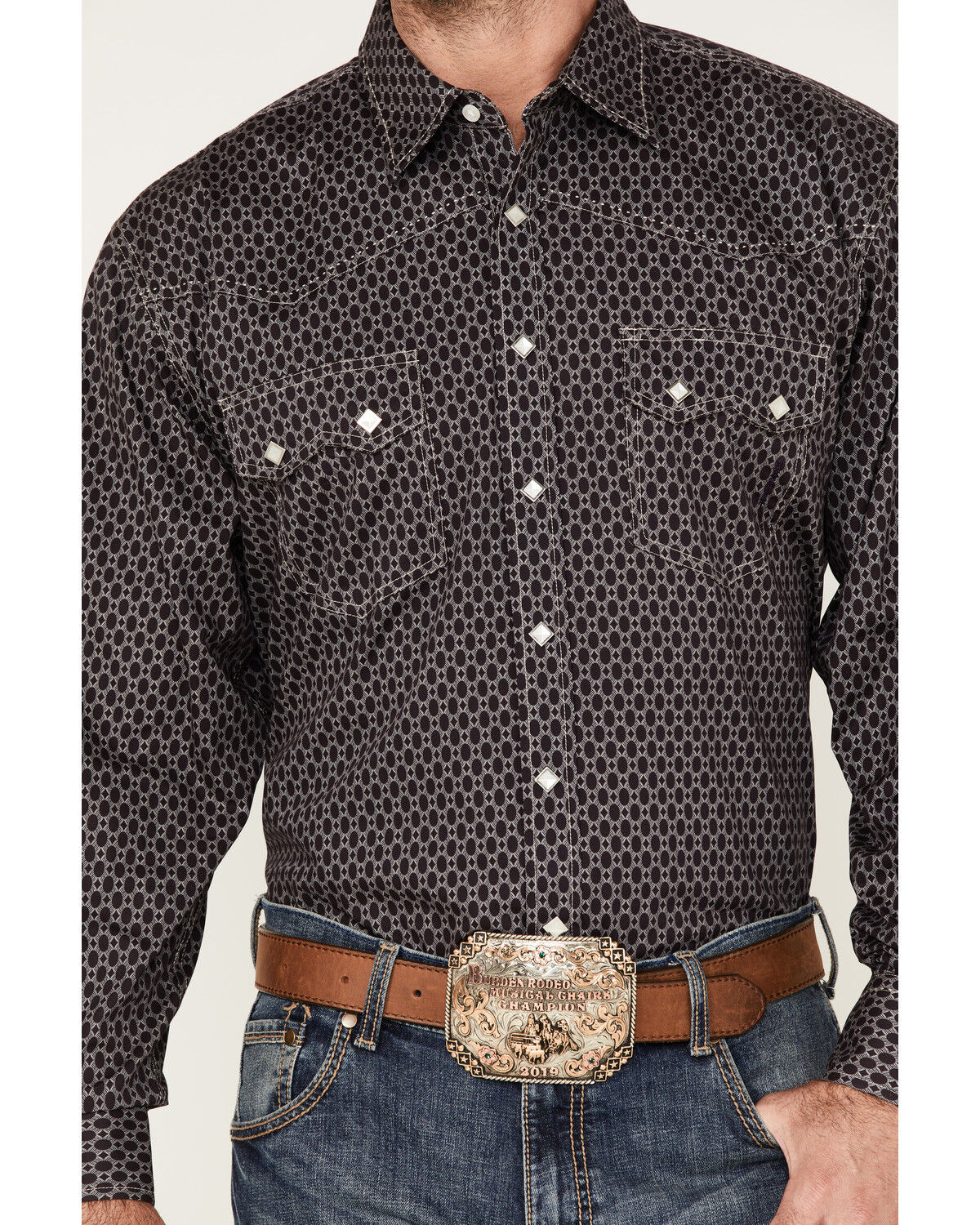 Image #3 - Resistol Men's Axcel Geo Print Long Sleeve Snap Western Shirt, Navy, hi-res