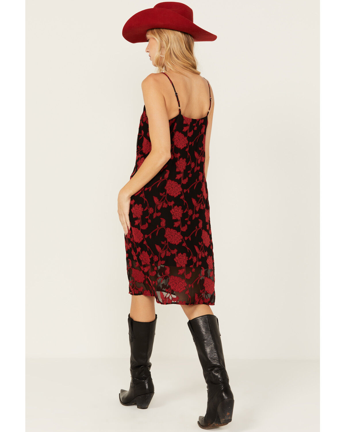 Image #4 - Wild Moss Women's Jacquard Cami Midi Dress, Red, hi-res