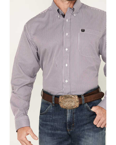 Image #3 - Cinch Men's Tencel Striped Long Sleeve Button-Down Western Shirt, Purple, hi-res