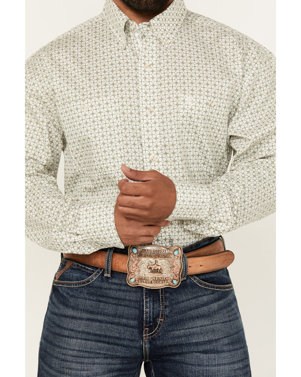Image #3 - George Strait by Wrangler Men's Medallion Print Long Sleeve Button-Down Western Shirt, White, hi-res