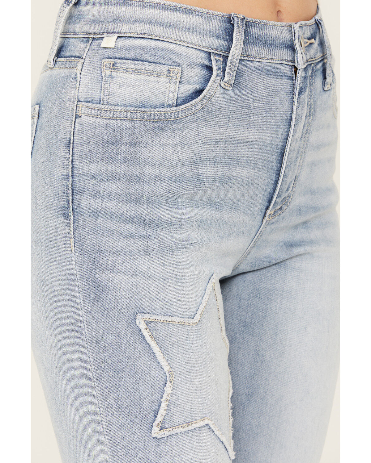 Image #2 - Ceros Women's Light Wash High Rise Starred Flare Stretch Jeans, Light Wash, hi-res