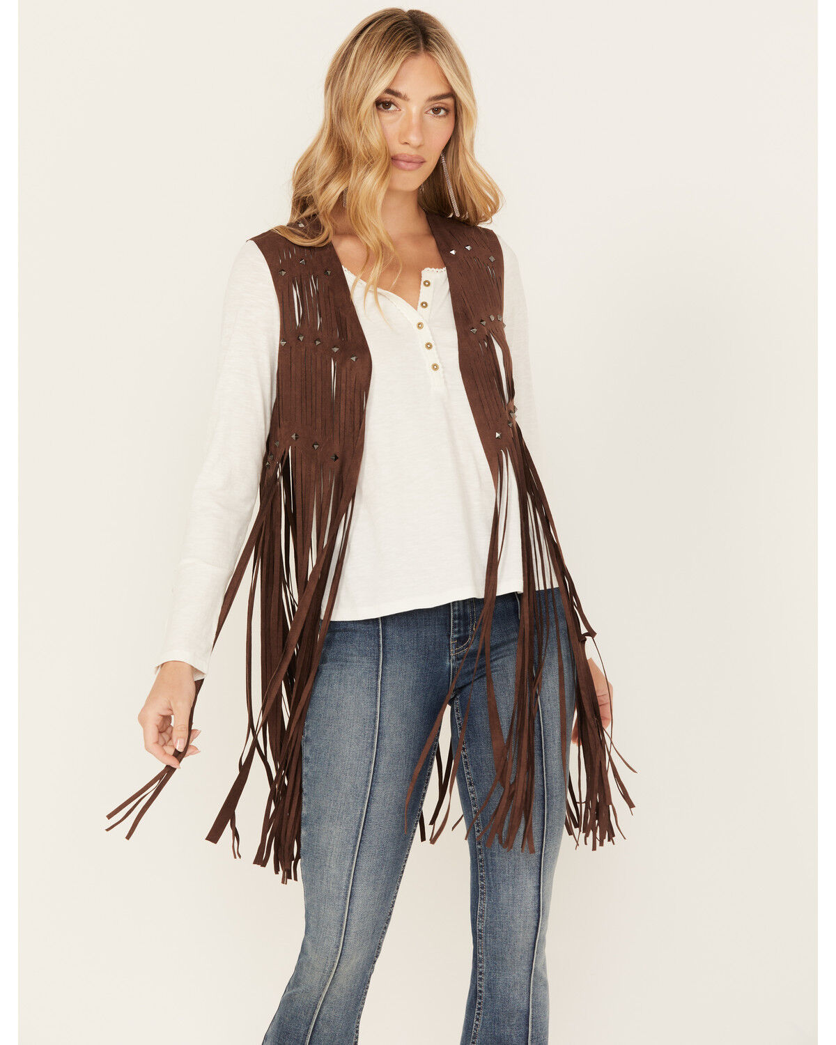 Image #1 - Idyllwind Women's Hattie Beaded Fringe Vest, Dark Brown, hi-res