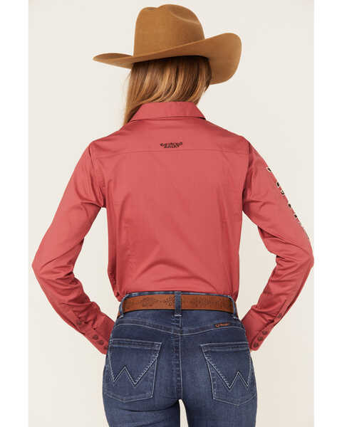 Image #4 - Ariat Women's Team Kirby Long Sleeve Button Down Stretch Western Shirt, Dark Pink, hi-res