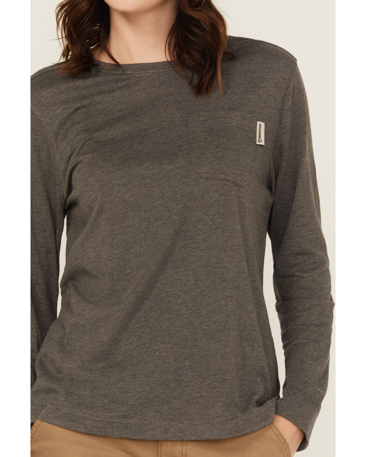 Image #3 - Wolverine Women's Classic Long Sleeve Pocket Work Tee, Charcoal, hi-res