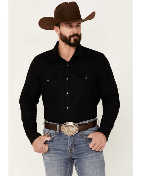 Image #1 - Pendleton Men's Solid Black Canyon Long Sleeve Snap Western Flannel Shirt - Tall , , hi-res