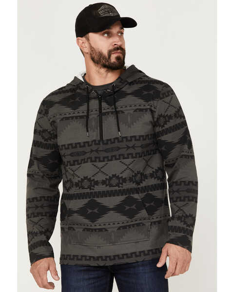 Powder River Outfitters Men's 1/4 Zip Southwestern Print Hooded Pullover, Black, hi-res