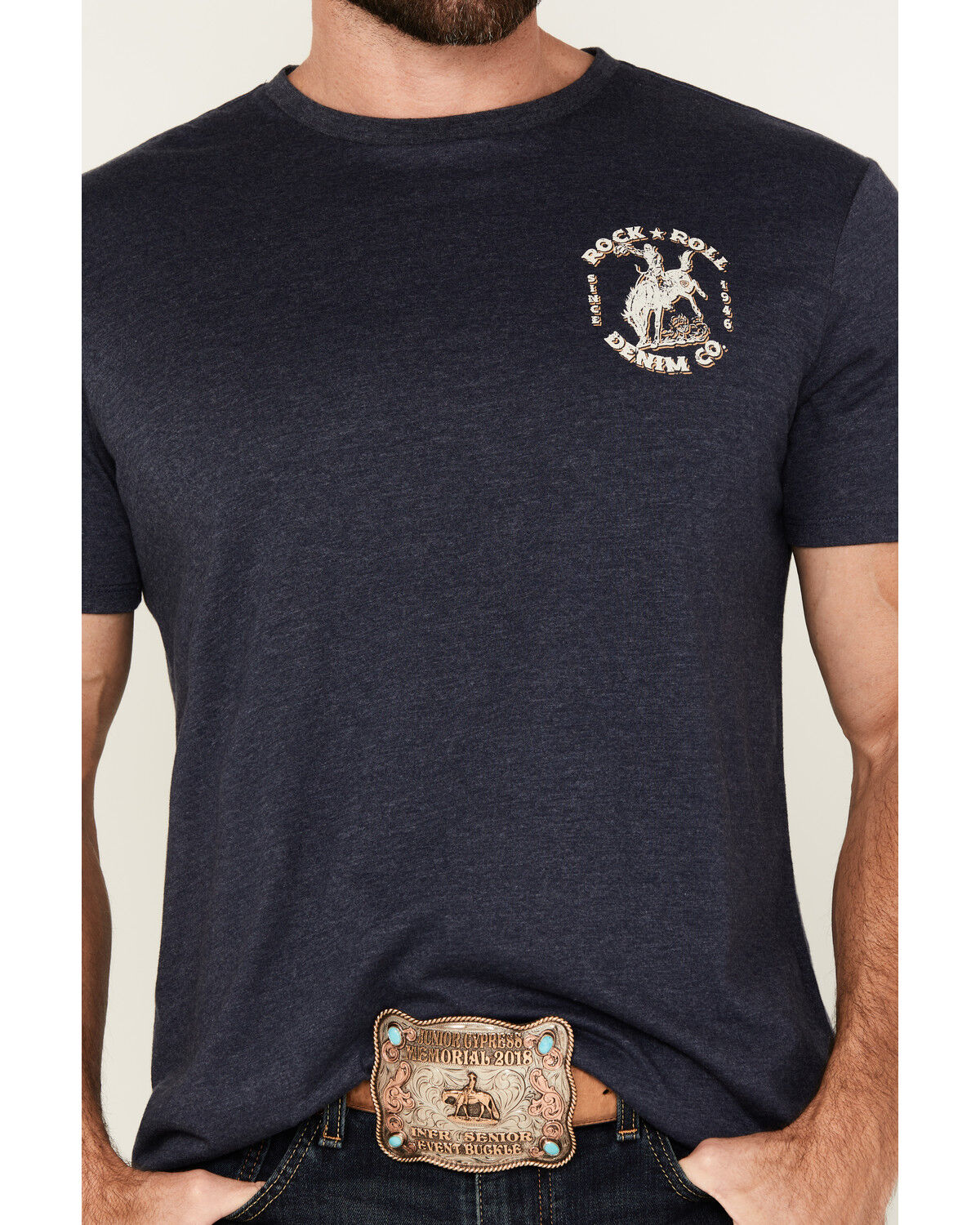 Image #3 - Rock & Roll Denim Men's Bronco Short Sleeve Graphic T-Shirt, Indigo, hi-res