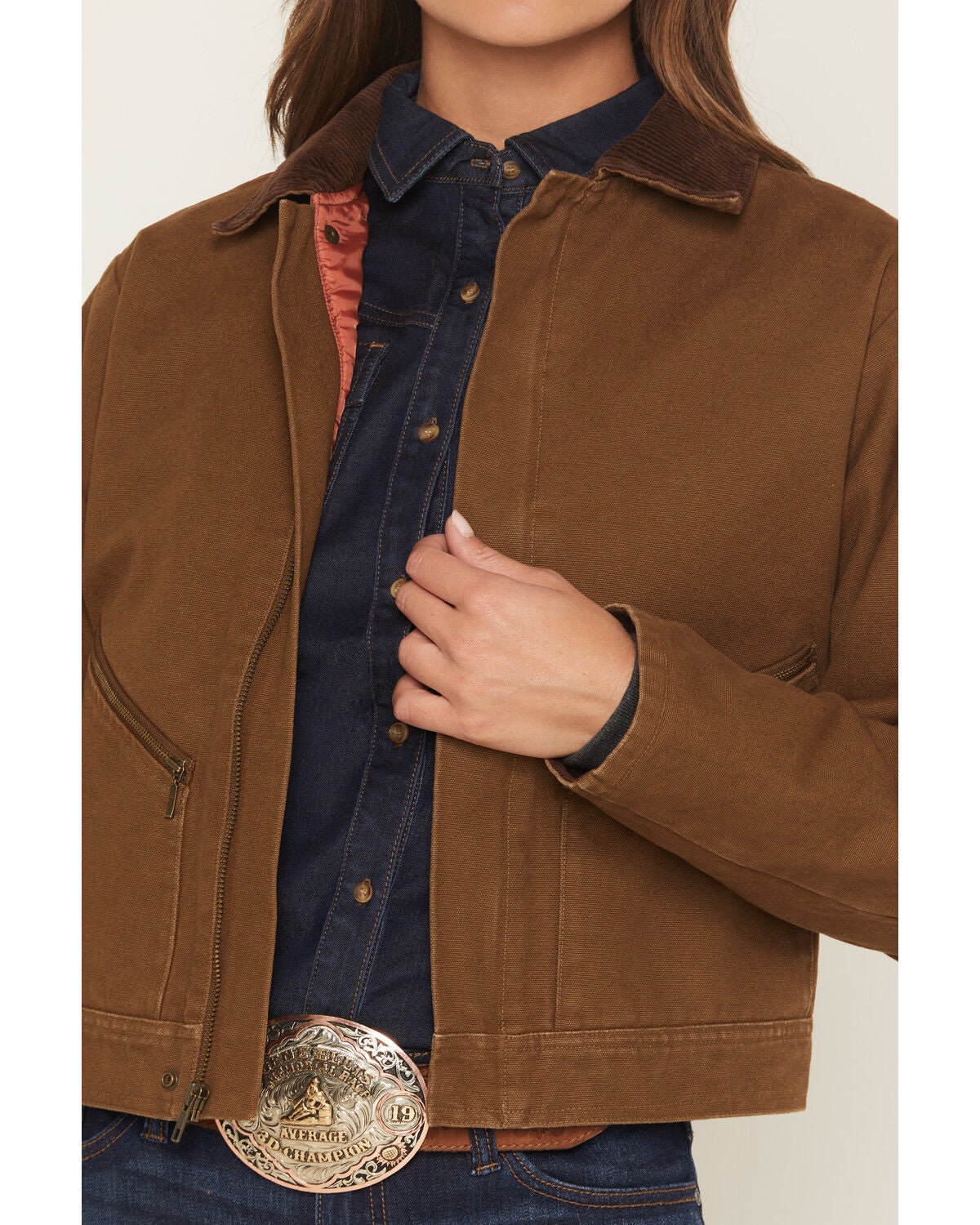 Image #2 - Shyanne Women's Tillson Zip-Up Cropped Jacket, Brown, hi-res