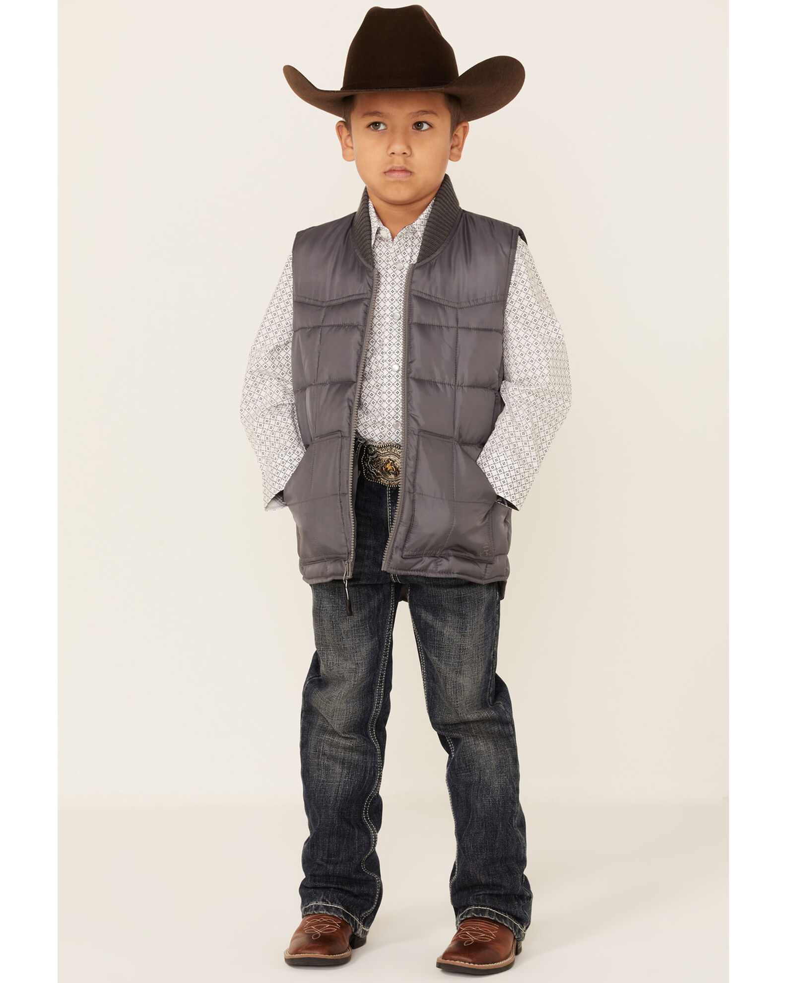 Roper Boys Grey Rangewear Poly Filled Down Vest Sheplers