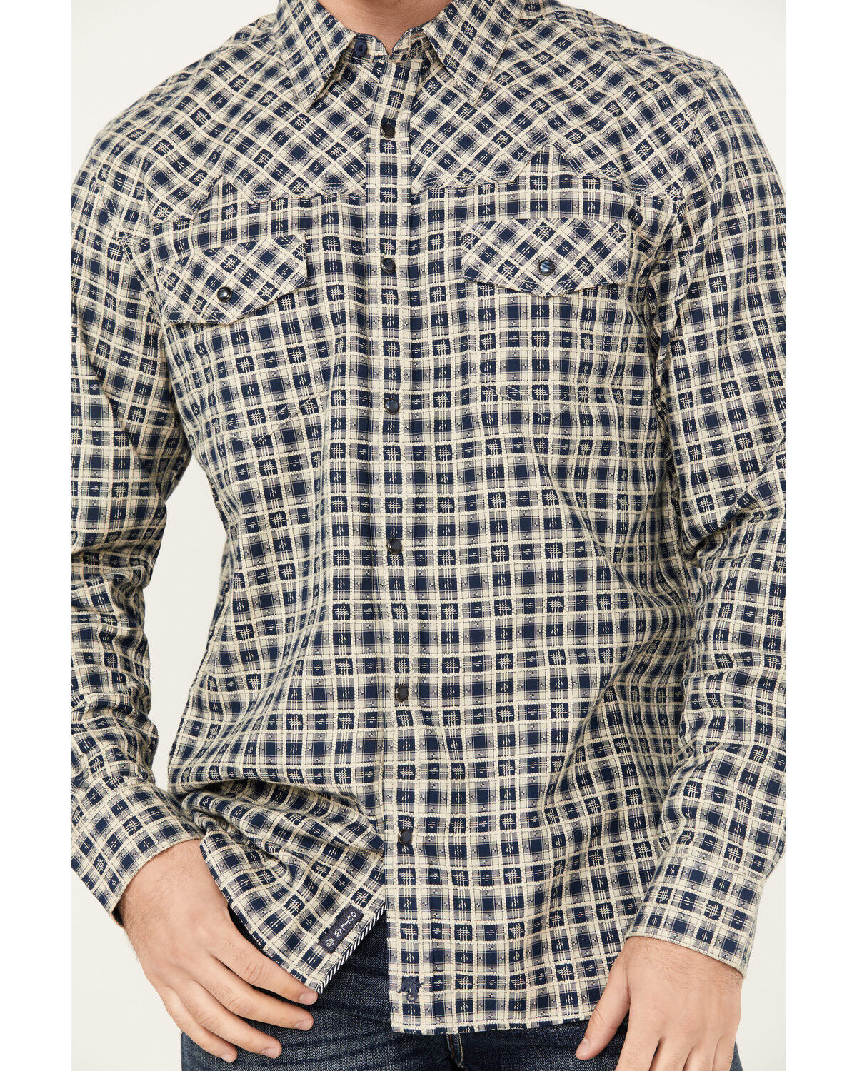 Image #3 - Moonshine Spirit Men's Durango Plaid Print Long Sleeve Snap Western Shirt, Navy, hi-res