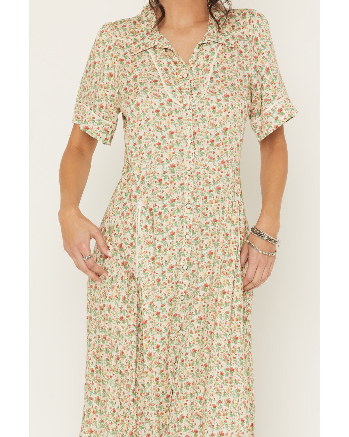 Image #3 - Sendero Provisions Women's La Dahlia Floral Print Short Sleeve Midi Dress, Cream, hi-res