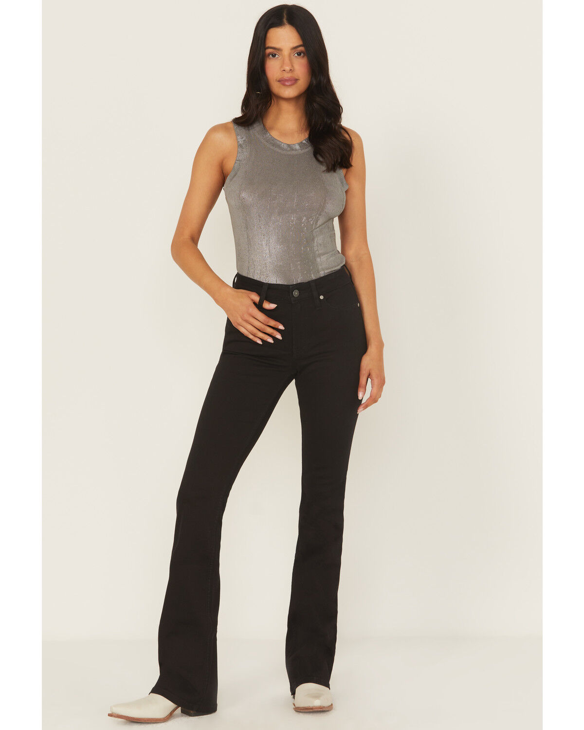 Image #1 - Shyanne Women's Aria Mid Rise Bootcut Super Stretch Denim Jeans, Black, hi-res