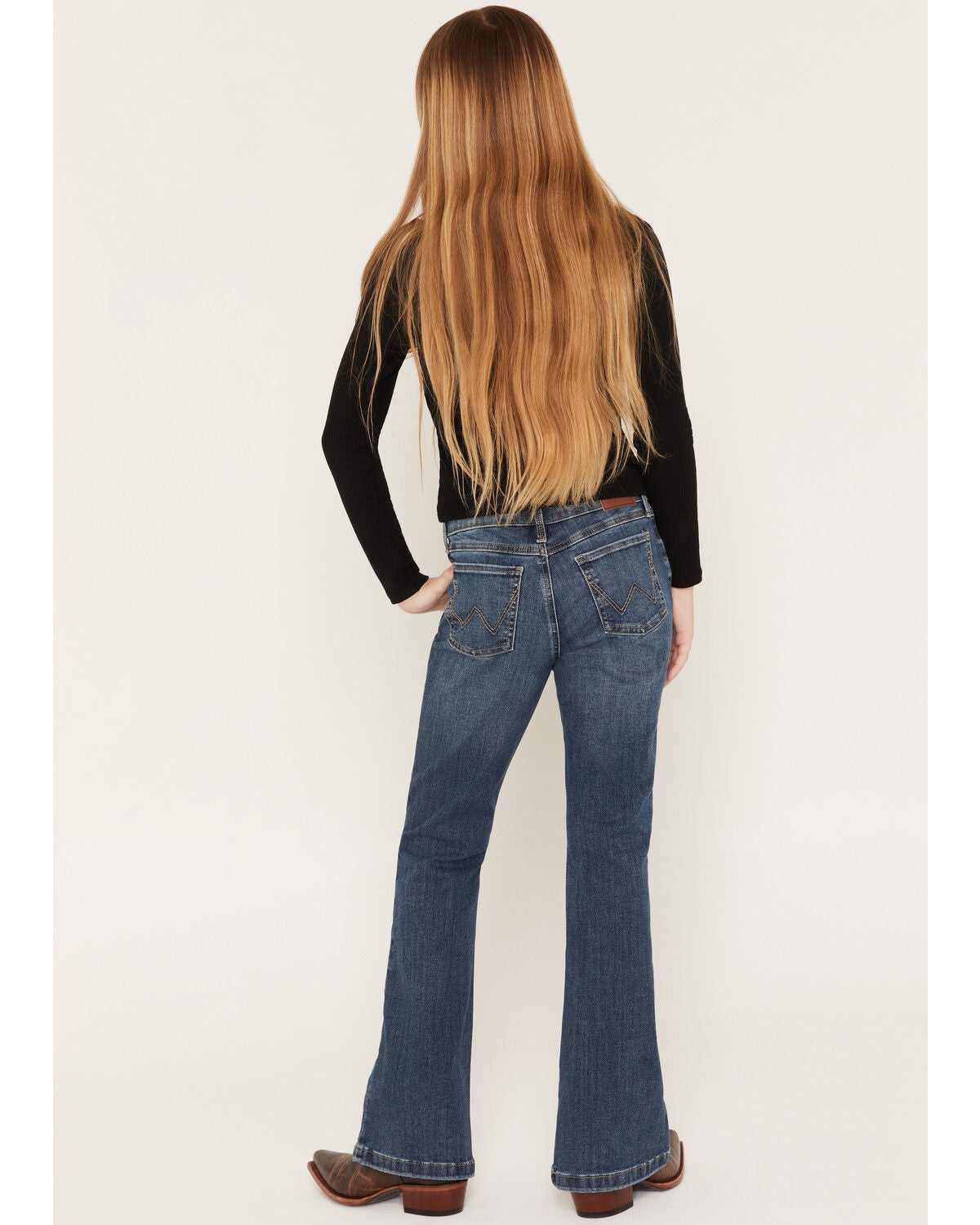 Image #3 - Wrangler Girls' Bespoke Flare Stretch Denim Jeans, Medium Wash, hi-res