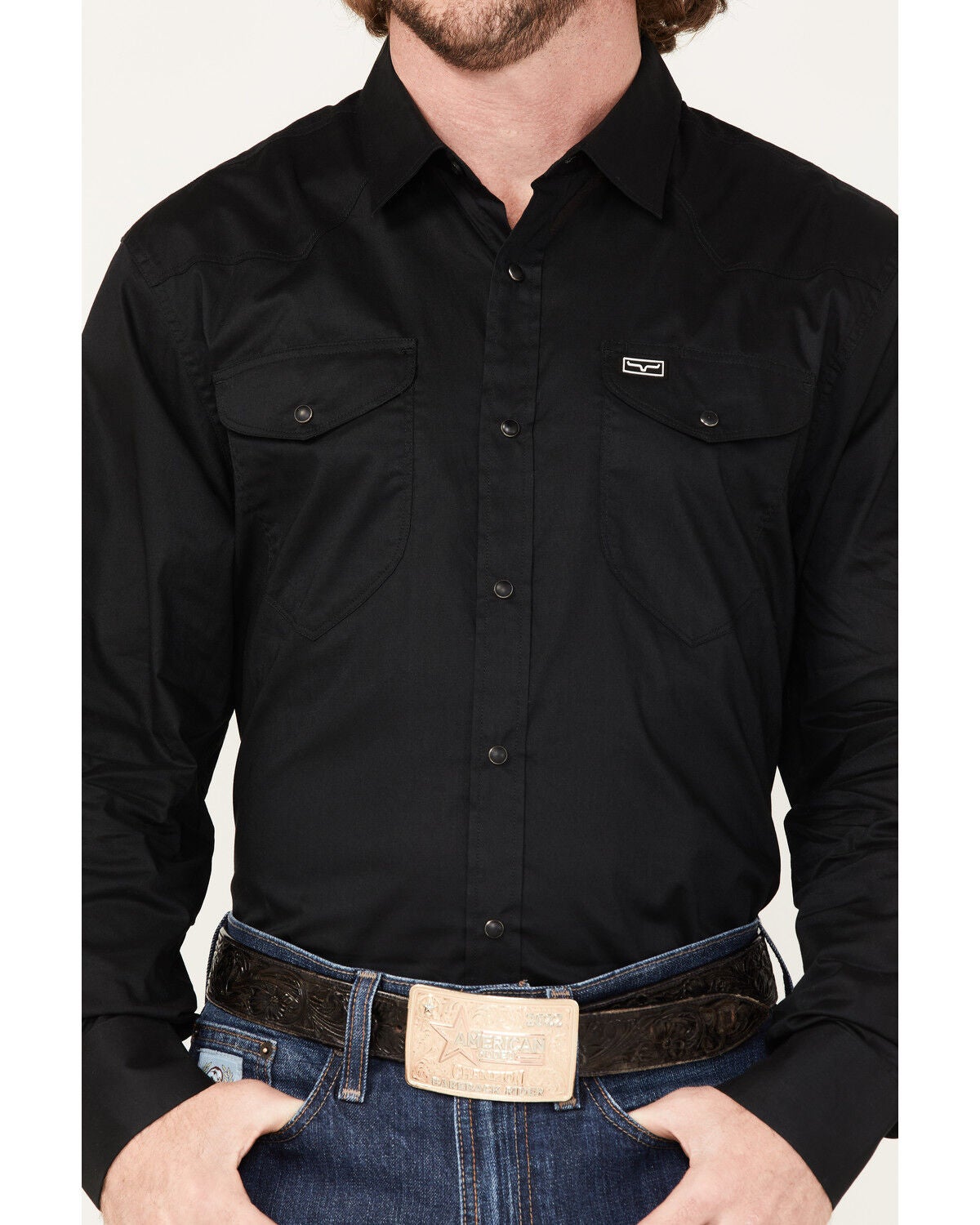 Image #3 - Kimes Ranch Men's Blackout Solid Long Sleeve Snap Western Shirt, Black, hi-res