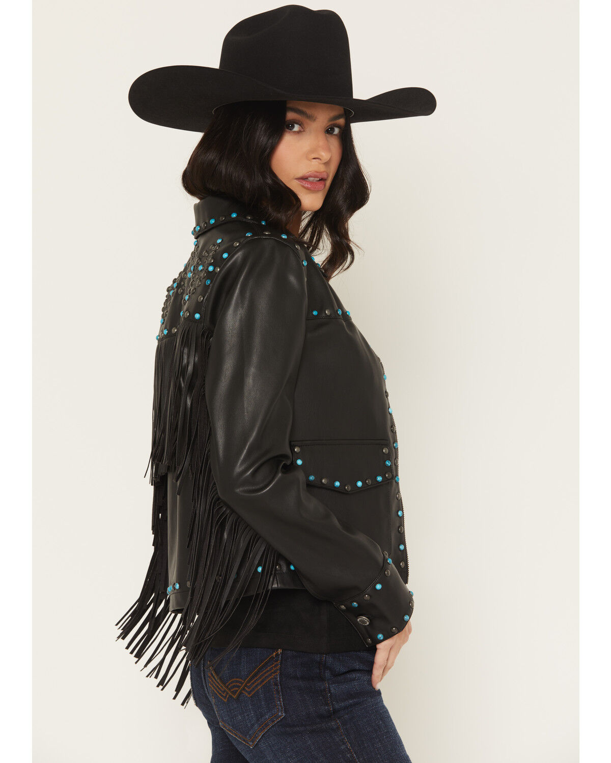 Image #2 - Idyllwind Women's Nance Studded Fringe Faux Leather Jacket, Black, hi-res