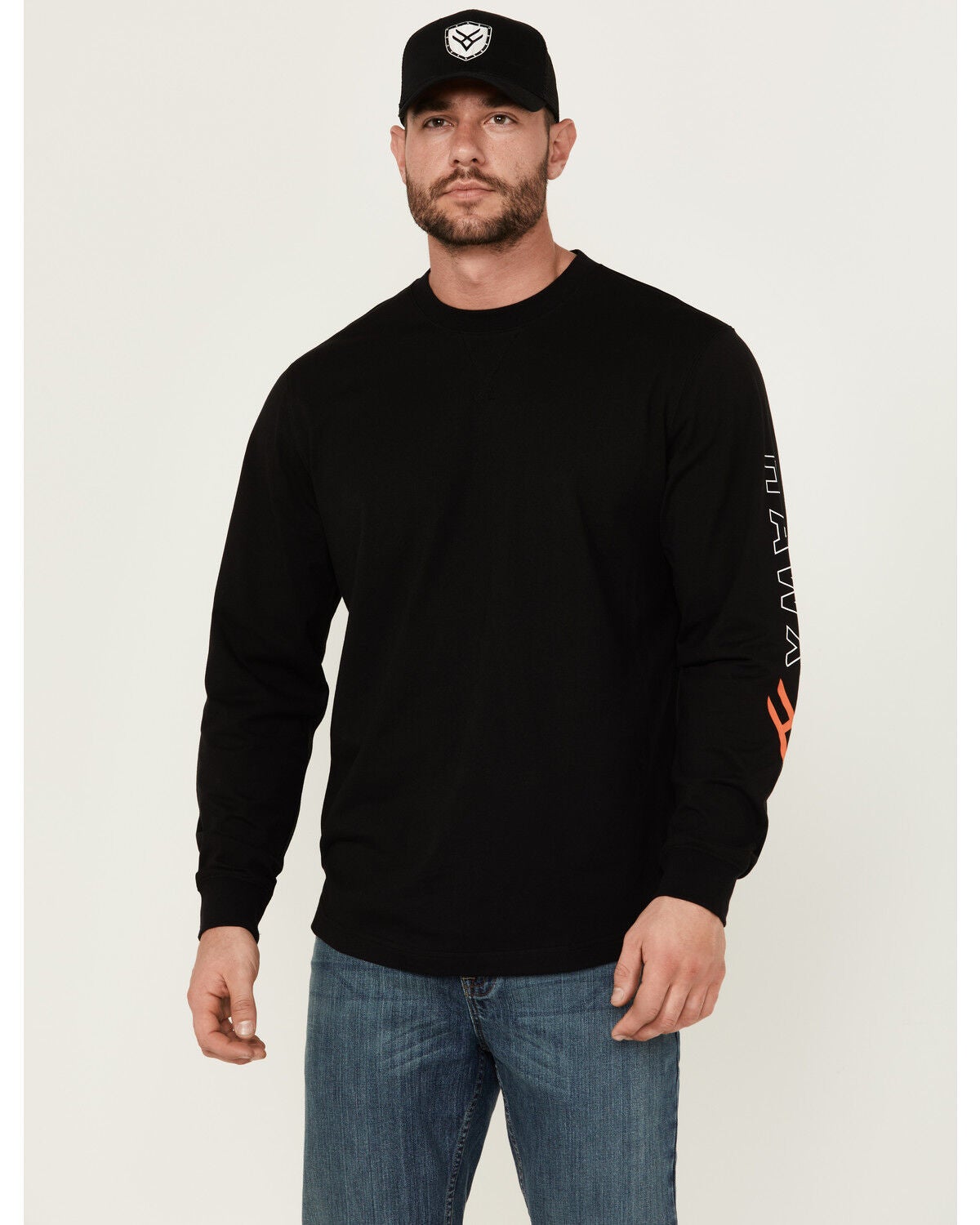 Hawx Men's Logo Long Sleeve Knit Work T-Shirt - Big, Black, hi-res