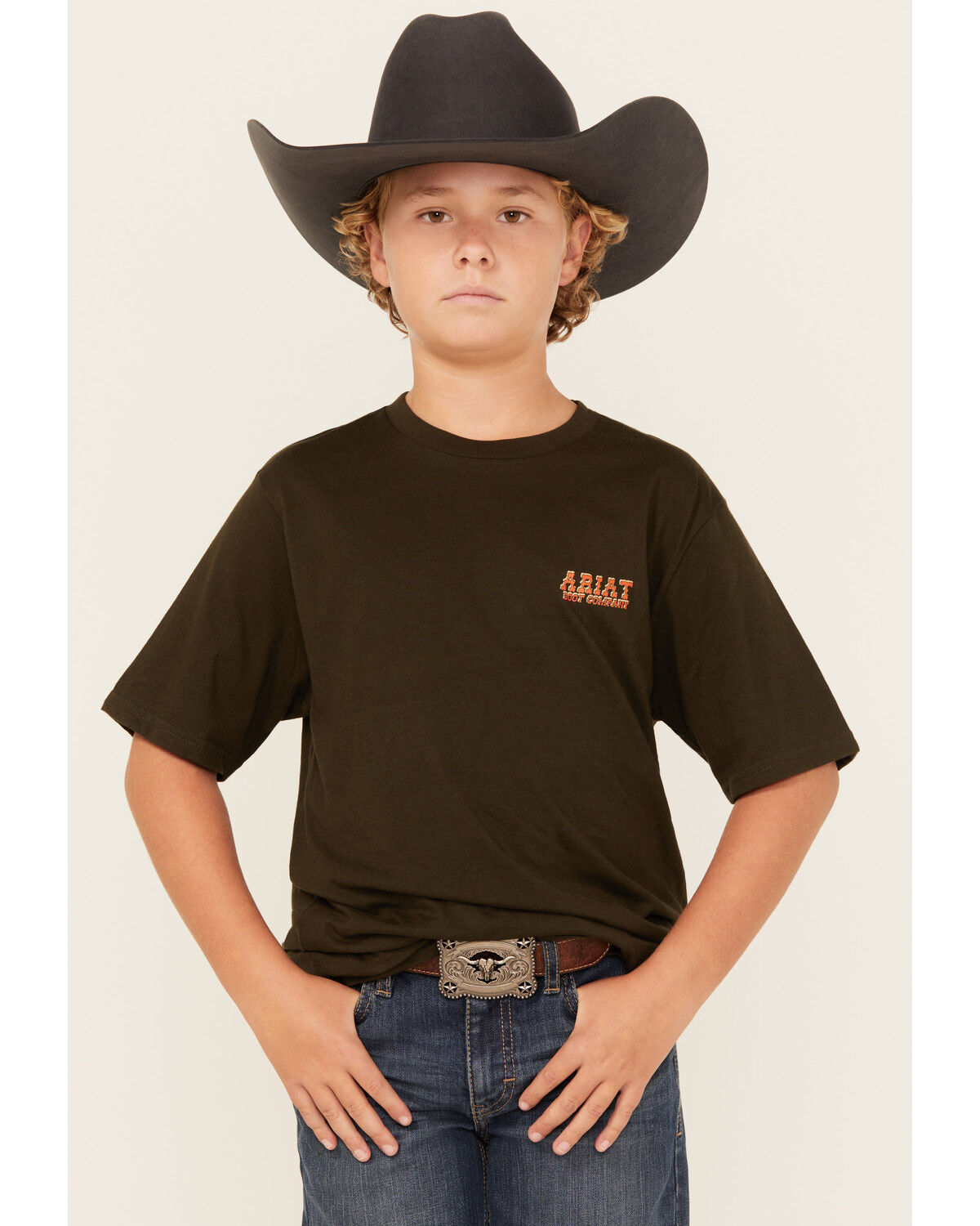 Image #2 - Ariat Boys' Armadillo Short Sleeve Graphic T-Shirt, Green, hi-res