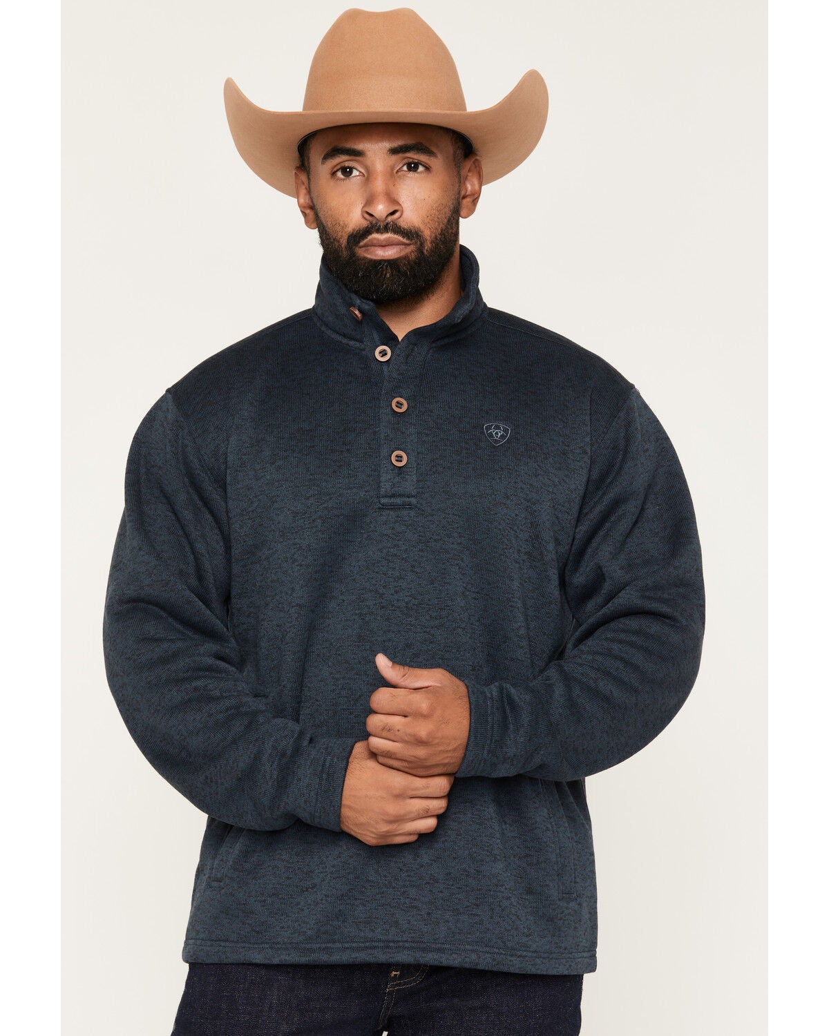 Image #1 - Ariat Men's Caldwell 1/4 Button-Down Pullover, Blue, hi-res