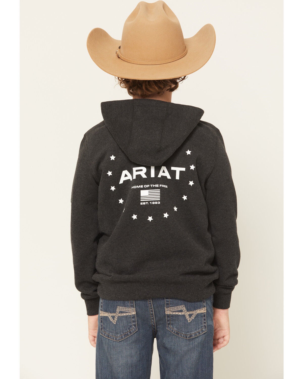 Image #1 - Ariat Boys' Logo Patriotic Graphic Hooded Sweatshirt, Black, hi-res